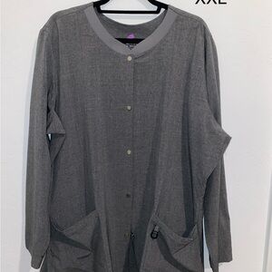 Gray Button-Up Scrub Top Cardigan - XXL